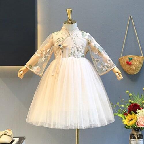 Embroidery Girl Clothes Kids Dresses for Girls Long Sleeve Baby Girl Party Wedding Wear Children Vestidos for 6 8 10 12 14 Years