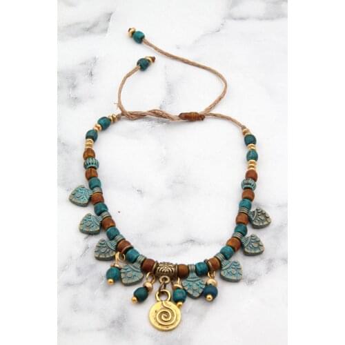 Green Wood Beaded Ethnic Bohemian Bangle