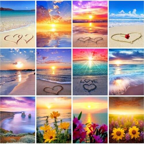EverShine Diamond Mosaic Sunset Cross Stitch Kits Diamond Painting Sandy Beach Picture Rhinestones Bead Embroidery Home Decor