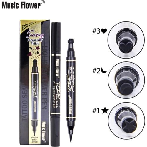 Hot Selling Music Flower Tattoo Stamp Pattern Double Headed Eyeliner Wholesale Ball Pen Waterproof and Sweatproof Makeup Gift