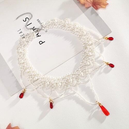 Chinese clothing soft Tan collar jacket skirt antiquity pearl necklace around bun frontlet headdress daily costume accessories