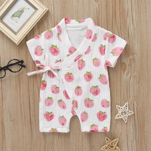 0-18M Summer Baby Girl Boys Clothing Rompers Jumpsuit Short-sleeved Floral Print Soft Newborn Infant Baby Kimono SleepWear