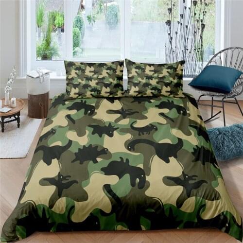 Camouflage Dinosaur Printed Bedding Set 2/3pcs Comfortable Animal Pattern Duvet Cover Pillowcase 3D Home Textile Queen/King Size