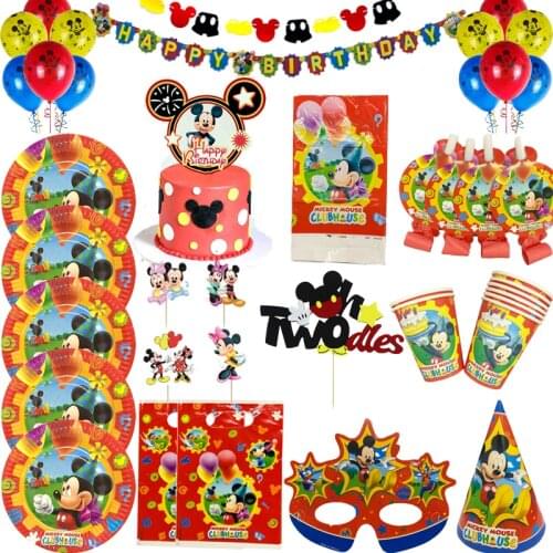 Red Mickey Mouse Theme Birthday Party Paper Cup Plate Straws Flags Blowout Tablecloth Disposable Tableware Baby Shower Supplies