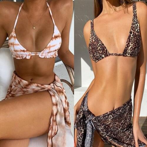 Sexy 3 Piece Swimsuit Women Tie Dye Push Up Padded Biquini Brazilian Summer Bathing Suit Thong Bikini 2021 Swimwear Women Skirt