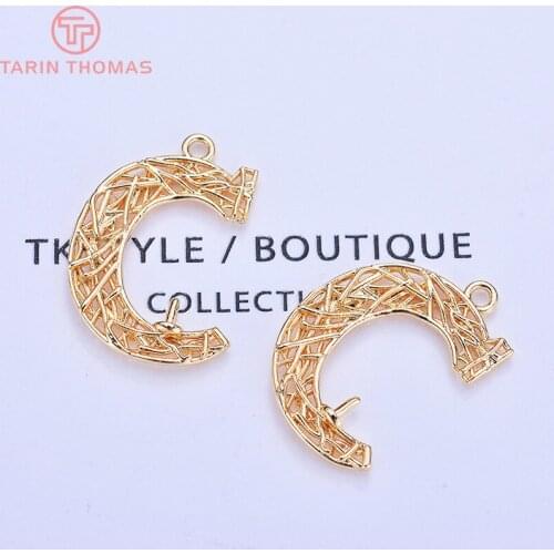 6PCS 14x22MM 24K Gold Color Brass Moon with Half Pin Charms Pendants High Quality Diy Jewelry Findings Accessories