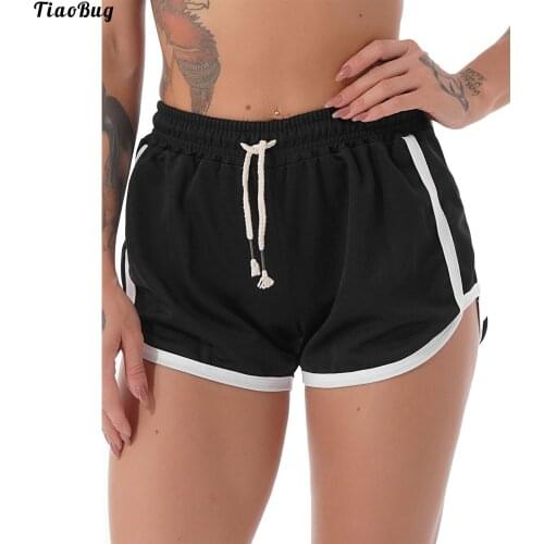 TiaoBug Summer Women Pure Color Elastic Waistband Drawstring Breathable Casual Sport Shorts For Yoga Running Gym Fitness