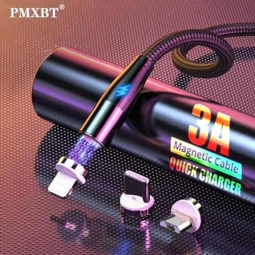 Micro USB Type C Magnetic Cable 3A Quick Charging For iPhone 12 Xiaomi Mi11 Redmi Huawei Samsung Mobile Phone Data Sync USB Line