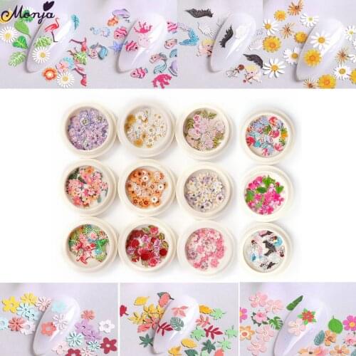 Monja 12 Styles Flower Leaf Shaped Nail Art Sequins 3D Charm Mixed Pattern Glitter Flake UV Gel Polish DIY Manicure Decoration