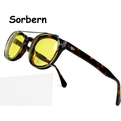 Depp Acetate Eyeglasses Frame for Women Vintage Round Clip on Polarized Sunglasses Men Trendy Street Style Driving Glasses