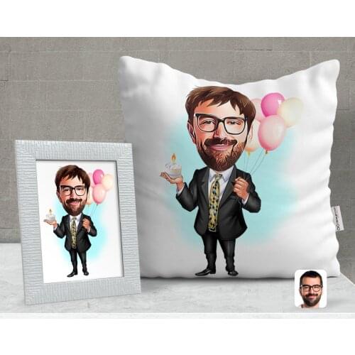 Personalized Boys Birthday Caricature Of Decorative pillow And Frame Gift Seti-3