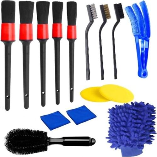15Pcs Durable Long Handle Auto Tire Detailing Brush Set Convenient Car Detailing Brushes Set Long Handle for Dashboard