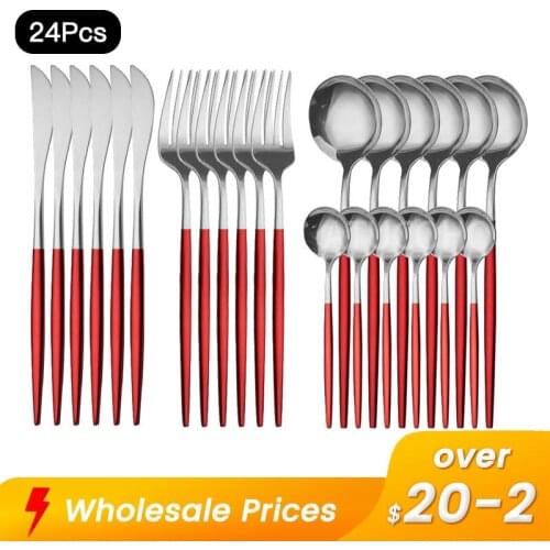 Stainless Steel Cutlery Set 24PCS Steak Knife And Fork Coffee Dessert Spoon Teaspoon Kitchen Household Mirror Dinnerware Set