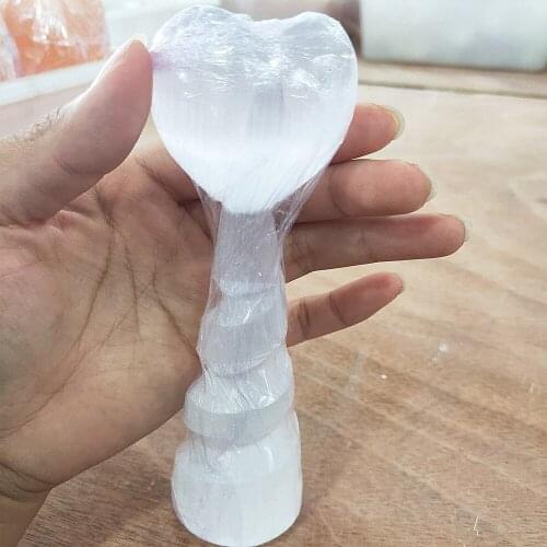 Natural Selenite Quartz Heart Selenitum Crystal Rotate Tower Healing Love Gift 10-12cm