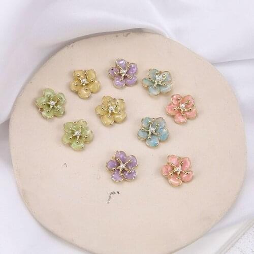 Newest 20pcs 19*19MM Pearl Core Glitter Enamel Alloy Daisy Flower Charms Gold Tone Plated Oil Drop DIY Folra Earring Pendants