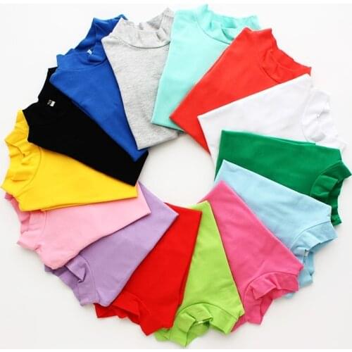 2020 New Candy Color boys & Girls Clothes Kids Turtleneck T-shirt Fall Winter Solid Casual Pullover Cotton Clothes 2-11Y