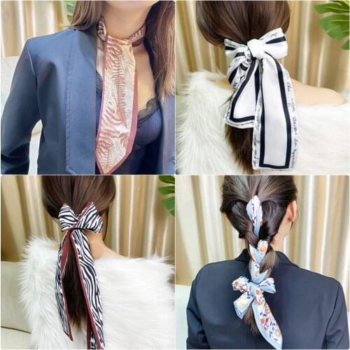 2021 new silk scarf headband goddess tied hair super fairy bow tie retro streamer French scarf ribbon headdress B67