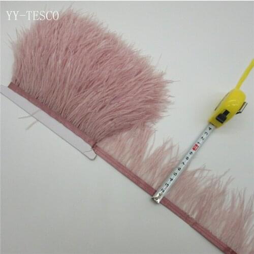 New! high-quality champagne ostrich feather cloth belt, 5 yards long feather cloth belt, feather width 3-4 "/ 8-10cm