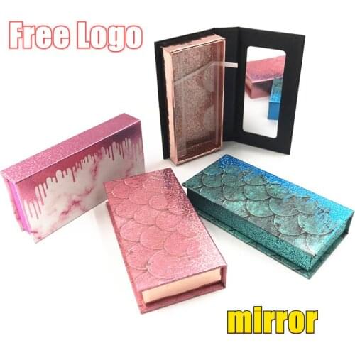 Wholesale false eyelash packaging box with mirror custom logo faux cils 25mm mink lashes strip magnetic case bulk vendors makeup