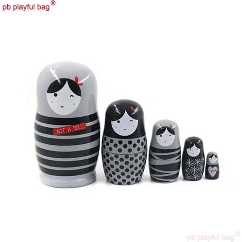 PB Playful bag Russian Doll five layer cartoon girl wooden crafts educational toys childrens Day gifts home decoration HG150