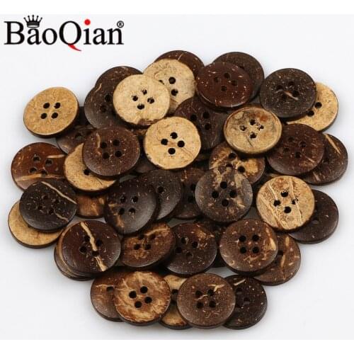 20/50/100pcs 4 Hole Round 15mm Brown Coconut Shell Button For Clothing Scrapbook Decoration Sewing Accessories DIY Crafts