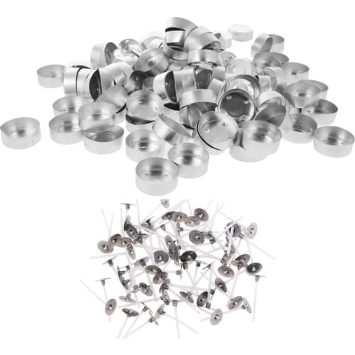 100 Empty Aluminum Tealight Cups DIY Candles Tealight Containers Case & 100 Pre-waxed Candle Wick Core DIY Candle Making Craft