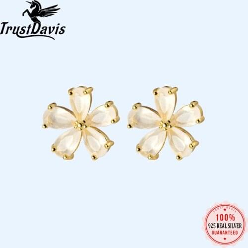 Trusta Genuine Fashion 925 Sterling Silver Sweet Cute Gold Flower Pretty Stud Earring For Women Girl Fin Jewelry Gift DS2573