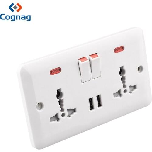 High Quality USB Wall Socket Power Outlet Double British Socket with Dual USB Smart Induction Charge Port 5V 2.1A