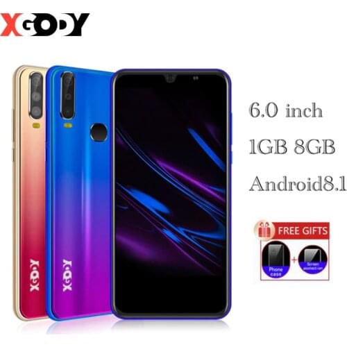3G Smartphone XGODY Android 8.1 1GB 8GB 6" Screen Quad Core Dual 5MP Camera 2800mAh battery Unlocked Mobile Phones