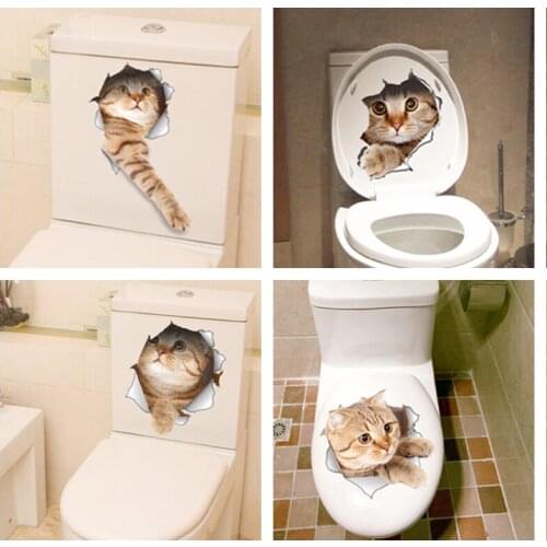 Cat Vivid 3D Smashed Switch Wall Sticker Bathroom Toilet Kicthen Decorative Decals Funny Animals Decor Poster PVC Mural Art