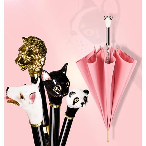 Creative Animal Head Umbrella Rain Women Cute Girl Long Handle Umbrella Sun Clear Windproof Gift Rain Umbrellas Paraguas SY293