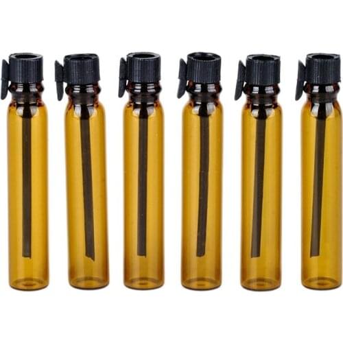 1ML 2ML Small Amber Glass Bottle with Plastic Stopper, Perfume Sample Test Tube Bottle, Mini Essential Oil Vial, 100pcs/Lot