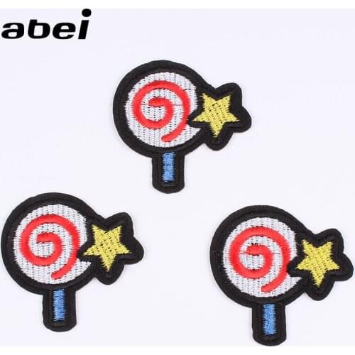 10pcs/lot Cartoon Lollipop Star Patches Embroidery Iron On Candy Appliques Sew On Bags Shoes Jeans Shirts Hats Stickers badge