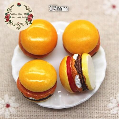 10pcs Cute 3D Simulation Hamburg Resin Flatback Cabochon Miniature Food Art Supply DIY Decorative Craft Scrapbooking,17mm