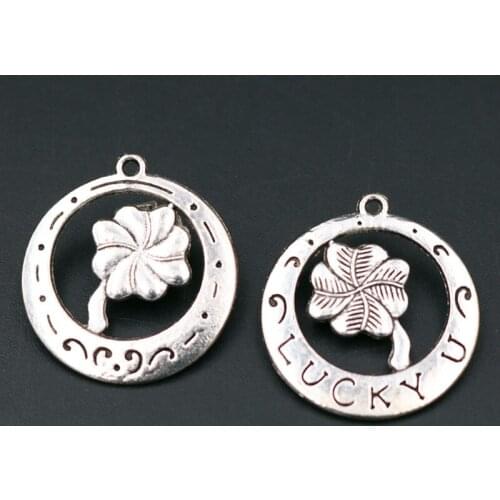 10pcs Silver Plated Lucky Grass Charm Good Luck Metal Tags Pendant DIY Jewelry Handicraft Making For Friends Gifts 28*26mm A295