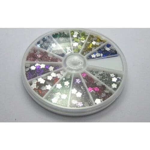 1200 Acrylic FlatBack Mini Flower Gems Rhinestones 4mm with Wheel 12 Colour Nail Art