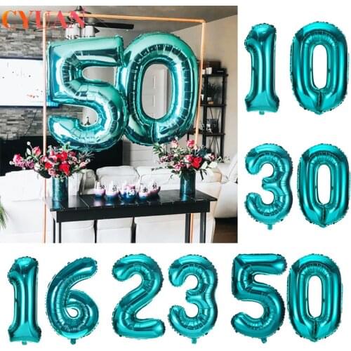 2pcs 32inch Tiffany Blue Foil Number Balloon Kids Birthday Wedding Digital Balloons 30 40 50 60 Birthday Party Decoration Adult