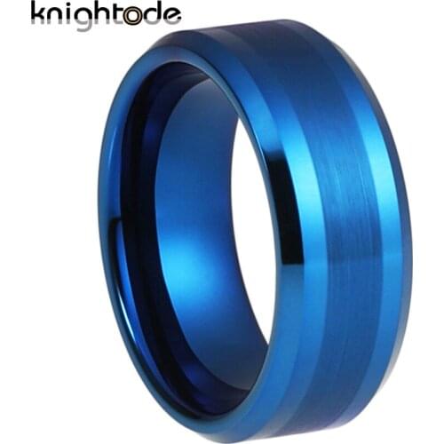 8mm Blue Tungsten Carbide Fashion Wedding Band For Mens Womens Engagement Ring Jewerly Gift Polished Brushed finish Comfort Fit