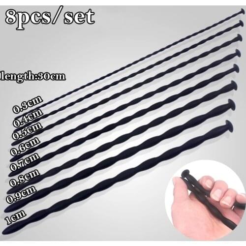 8pcs/Set Silicone Long Horse Eye Urethral Catheter Rod Sounding Penis Plug Urethral Dilator Stimulation Adult Sex Toys For Men