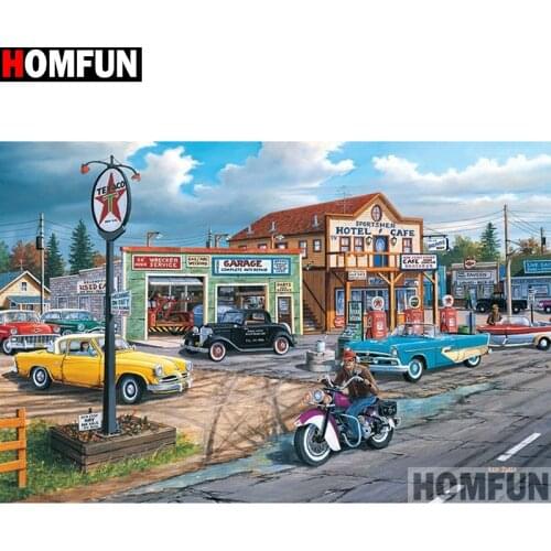 HOMFUN Full Square/Round Drill 5D DIY Diamond Painting "Car house" 3D Embroidery Cross Stitch 5D Home Decor A13442