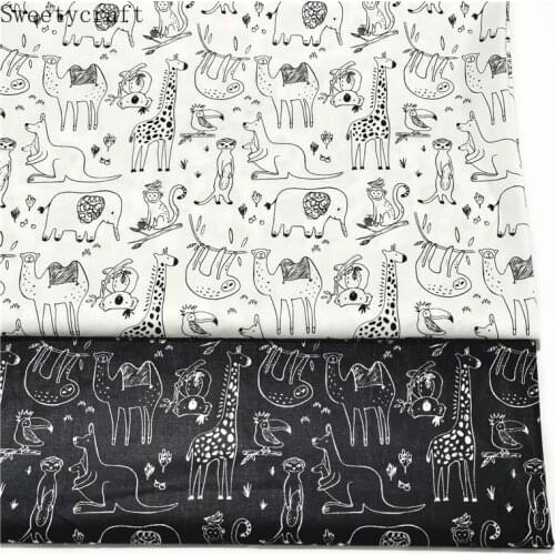 White Black Cartoon PrintsTwill 100% Cotton Fabric,Patchwork Cloth,Sewing Bedding Quilting Fat Quarters Material For Baby&Child