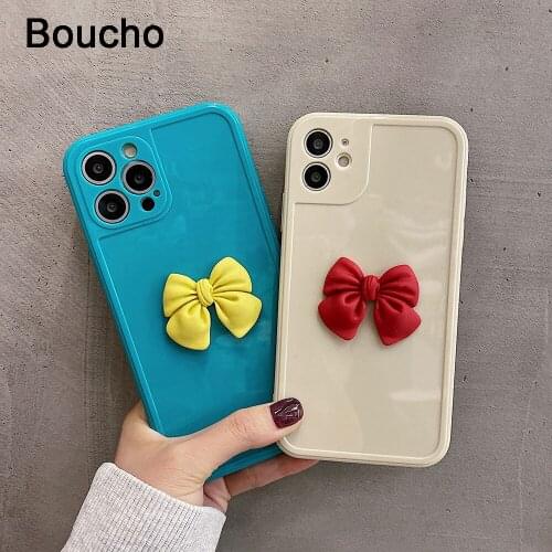 Boucho DIY Bow Pattern Candy Color Phone Case For iPhone 12 Pro Mini 11 Pro Max XS XR X 7 8 6 6S plus SE Luxury TPU Soft Cover