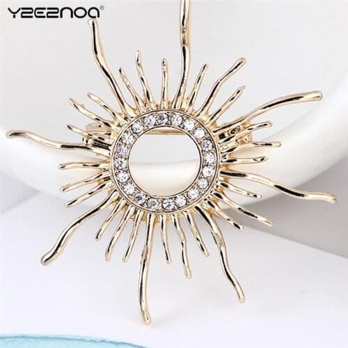 Prong Setting Crystals Color Broches Hijab Pins For Scarf Buckles Cool Weeding Coat Cardigan Sun Shape Brooch For Women Men