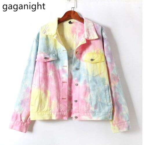 Gaganight 2021 Spring Denim Jackets Women Gradient Color Jeans Jacket Casual Harajuku Jeans Coat Loose Streetwear Plus Size S-XL
