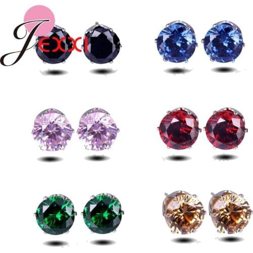 Hot More Colors 3-8MM Anti-allergic Earring 925 Sterling Silver Jewelry Cubic Zirconia Stone Crystal Stud Earring Women