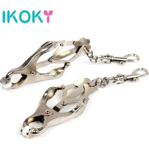 IKOKY 1 Pair Nipple Clamps Fetish SM Bondage Slave Sex Toys for Couples Adult Games Steel Metal Breast Clips Nipple Stimulator