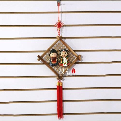 Korean Traditional Craft Small Jewelry Handmade Wooden Pendants Bride and Groom Wedding Ceremony Wall Hanging