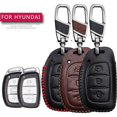 KUKAKEY Remote Smart Car Key Case For Hyundai I30 IX35 HB20 Solaris Tucson Accent SANTA FE Leather Keychain Key Holder Cover Bag