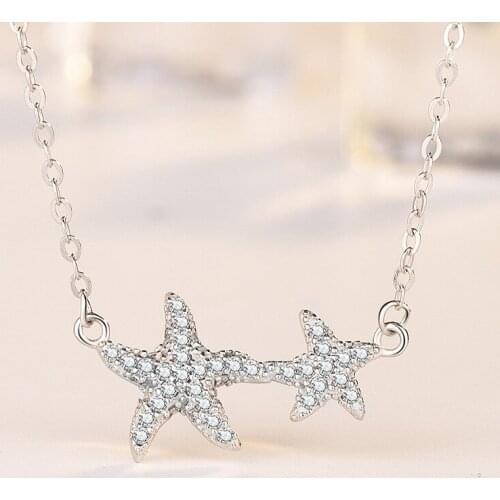 Summer Marine 925 Sterling Silver Necklace Mori Fairy Clavicle micro-set three-dimensional Starfish Pendant Necklace