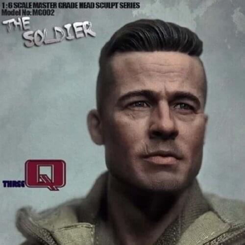 1/6 Scale Tank Troops Brad Pitt Head Sculpt THREEQ MG002 WWII Male Soldier Head Carving Model Toy Action Figure